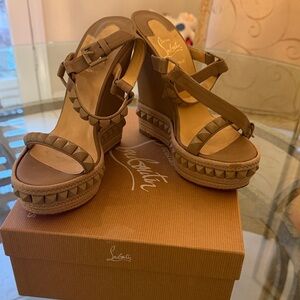 Christian Louboutin Tan Wedge Sandals